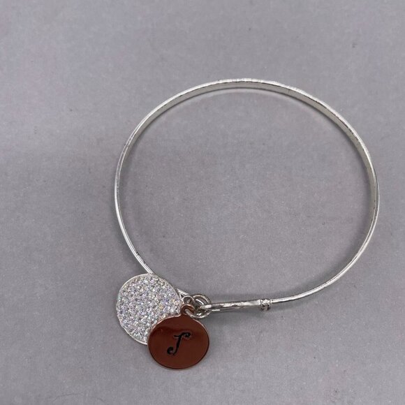 LA Charm Initial J Cuff Bangle Bracelet Silver Tone - Picture 2 of 4